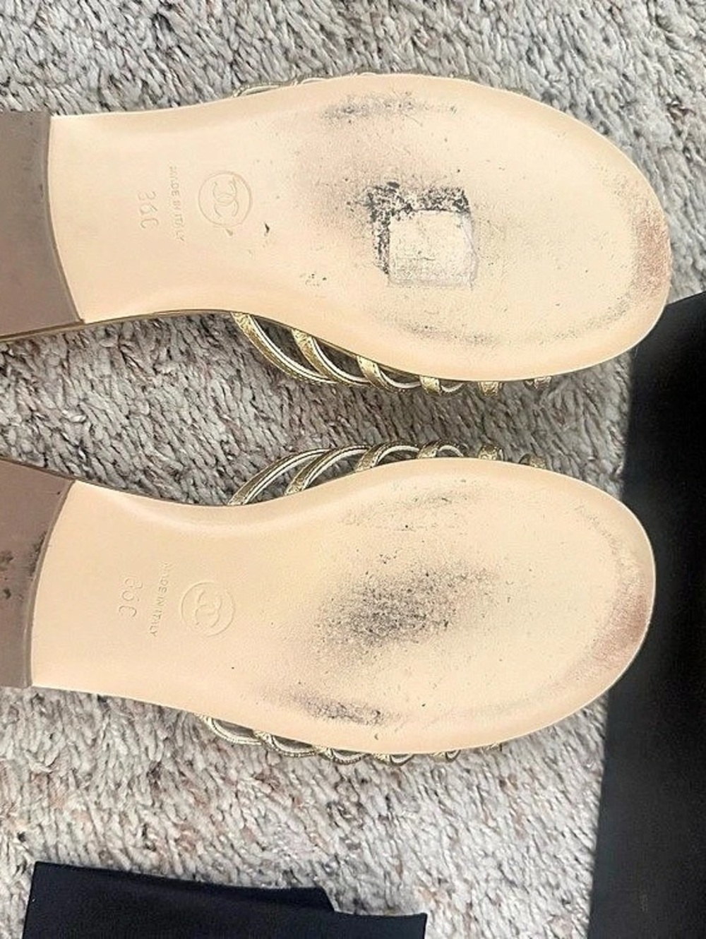 Chanel Gold Leather Camellia Slide Sandals - Picture 5 of 5